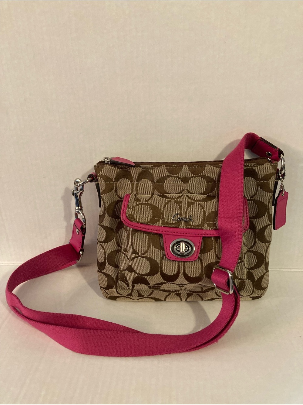Coach Brown Signature Canvas Crossbody with Pink Strap - Picture 6 of 6